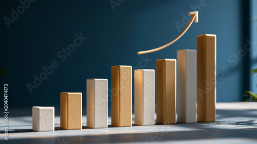 Ascending Wooden Blocks and Arrow Representing Financial Growth and Progress