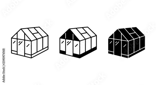 Foto Greenhouse Icons Set: Simple Line Art, Filled Outline, and Solid Black Vector Gr