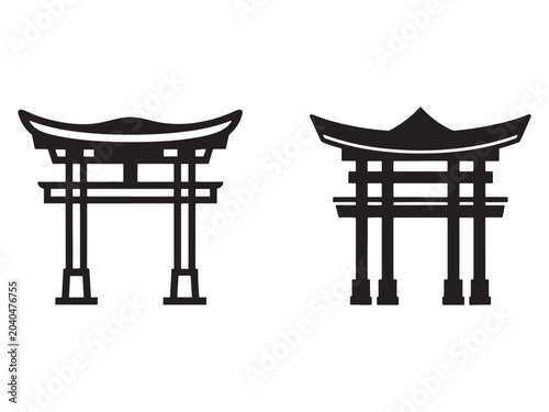 Japanese torii gates in different styles  traditional Asian architecture elements  gateways  symbolizing transition from profane to sacred spaces  isolated on white background