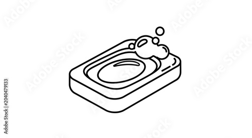Cuadro en lienzo Hand-drawn illustration of a bar of soap with bubbles and foam, isolated on white background