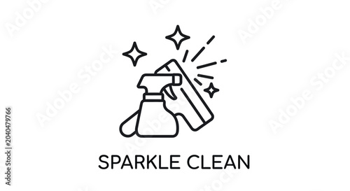 Tableau sur toile Sparkle Clean Icon: Spray Bottle and Sparkling Surface for Cleaning Concept