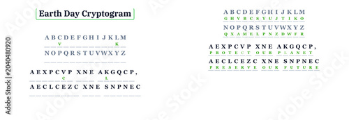 Tableau sur toile Earth Day cryptogram puzzle featuring a coded message and letters