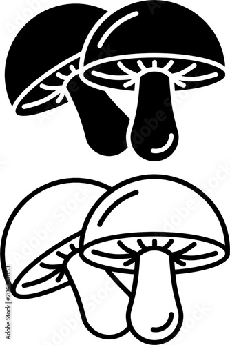 Fresh mushroom solid and outline icon
