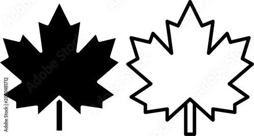 Simple black and white maple leaf linear design element