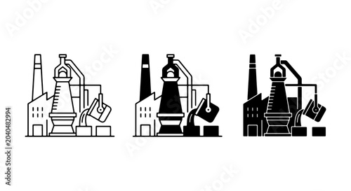 Foto Industrial Factory Icons Set, Manufacturing Plant Symbols, Metallurgy Forge Grap