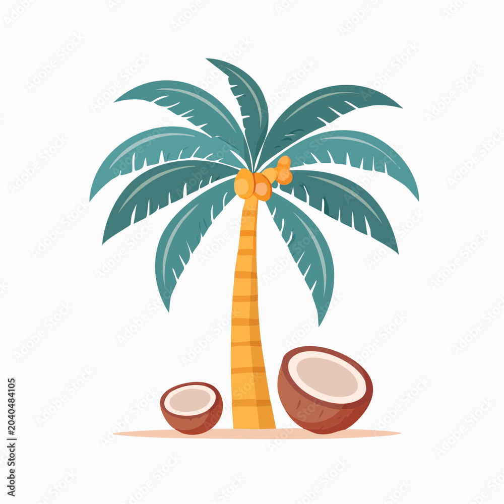 Obraz premium Cartoon Coconut Palm Tree with Coconuts