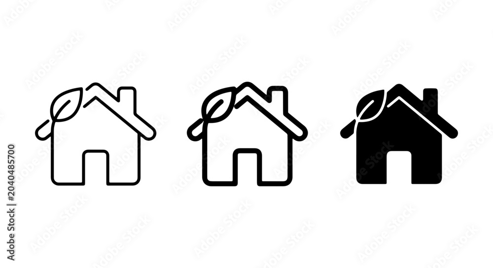 Fototapeta premium Eco Home Icons: Sustainable Living, Green Building, Organic House Vector Set, Nature Residence Symbol