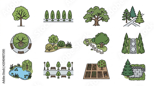 Illustrations of Various Landscaping and Garden Design Elements