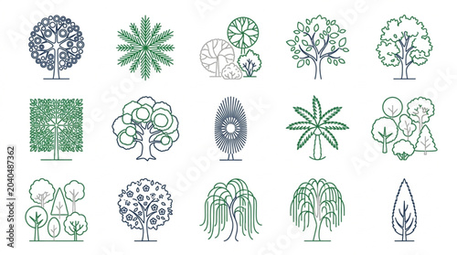 Various Stylized Tree Designs and Patterns