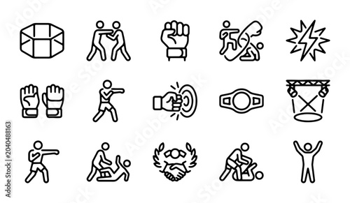 Εκτύπωση καμβά 15 Fighting Sports Icons, Combat Sports Vector Graphics, Martial Arts Symbols, B