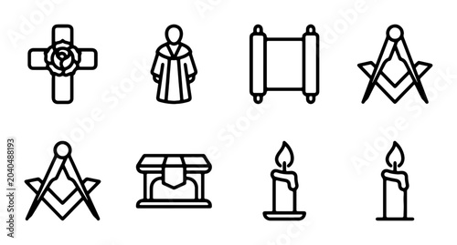 Photos Masonic Symbols Vector Icons, Freemasonry Emblems, Ritual Objects, Geometric Too