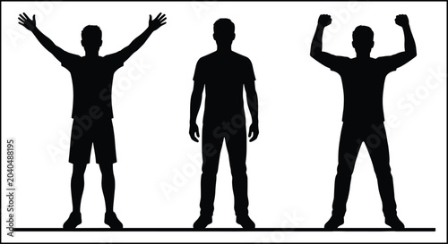 Obraz na płótnie Silhouette illustration of three human figures in different standing postures, s