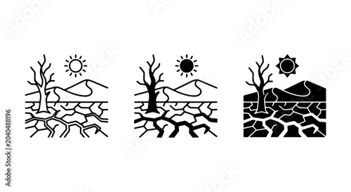 Foto Drought icons, dry cracked earth, arid landscape, desert sun, environmental cris