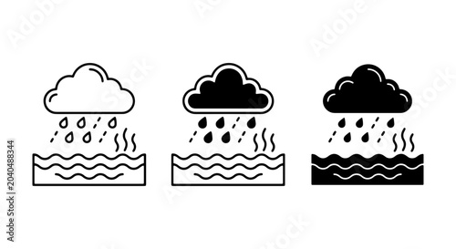 Fotografie Rain Cloud Icons: Weather, Water, and Climate Symbols in Three Styles