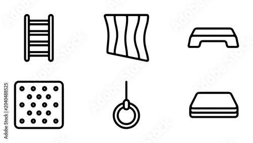 Obraz na płótnie Fitness Equipment Icons: Step Platform, Ladder, Rings, Mat, Aerobics, Gym Gear