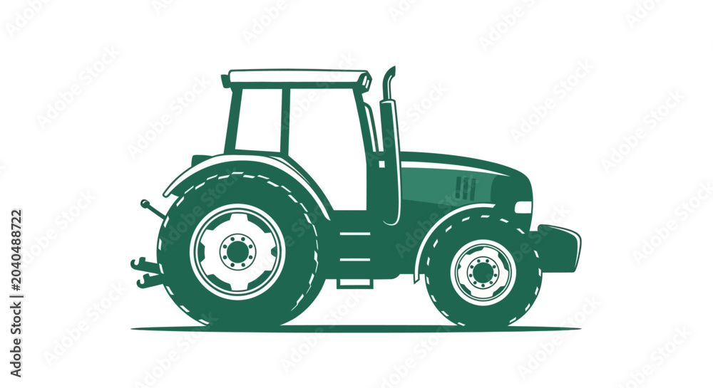 Naklejka premium Green Tractor Side View Illustration.