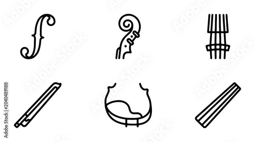 Canvas Print Violin Parts Icons, Musical Instrument Elements, Vector Graphics for Music Lover