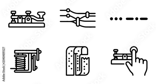 Obraz na płótnie Morse Code Telegraph Icons, Communication Technology, Vintage Signal Devices, Re