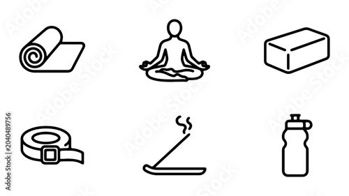 Yoga and Meditation Icons Set, Wellness and Fitness Line Art Collection, Health and Balance Symbols