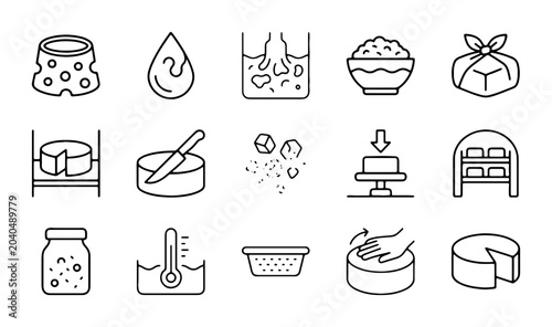 Cheese Making Icons, Dairy Production Vector Set, Food Industry Process Graphics