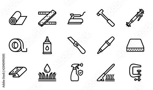 Obraz na płótnie Crafting Tools Icons Set, DIY Supplies Vector Graphics, Hobbyist Equipment Line