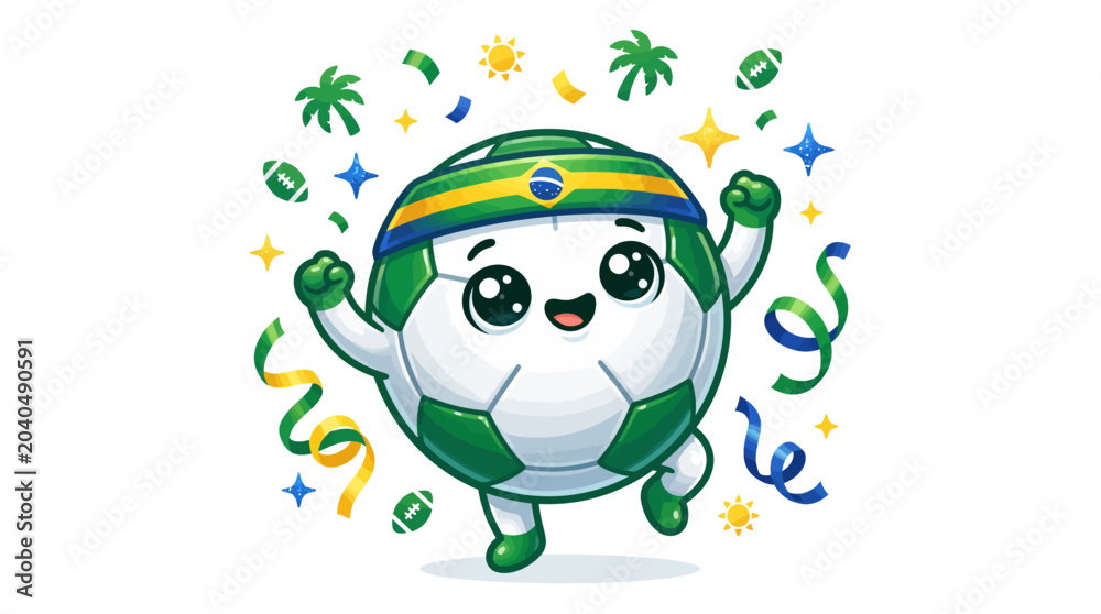 Fototapeta premium Cute Brazil Football Supporter Cartoon Character