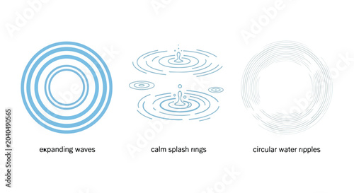 Photos Minimalist water ripple vector set, expanding waves and calm splash rings, circu