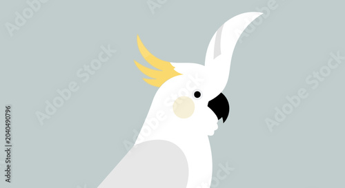 Bild auf Leinwand Minimalist White Cockatoo Parrot with Yellow Crest, Vector Illustration