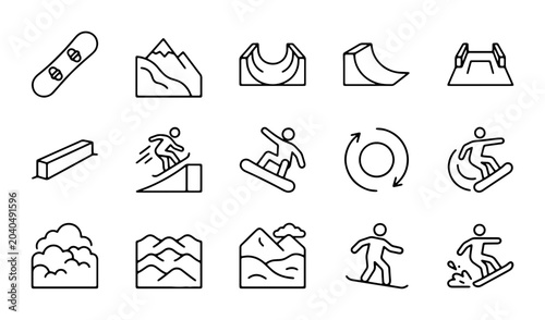 Photos Snowboarding Icons Set: Winter Sports, Extreme Activities, Mountain Adventure, S