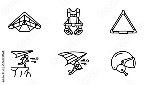 Tableau sur toile Hang Gliding Icons, Extreme Sports Vector Set, Adventure Activity Graphics, Para
