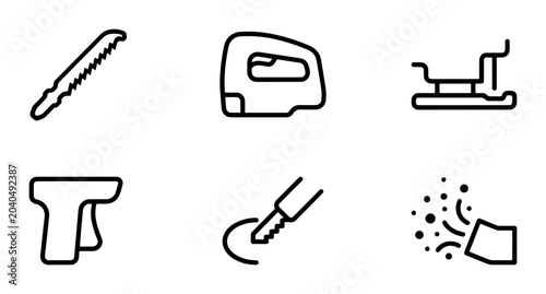 Canvas-taulu Jigsaw Tool Icons, Power Saw Vector Graphics, Woodworking Equipment Symbols, Con