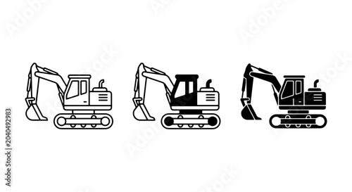 Foto Excavator Icons Set: Heavy Machinery Vector Graphics, Construction Equipment Lin