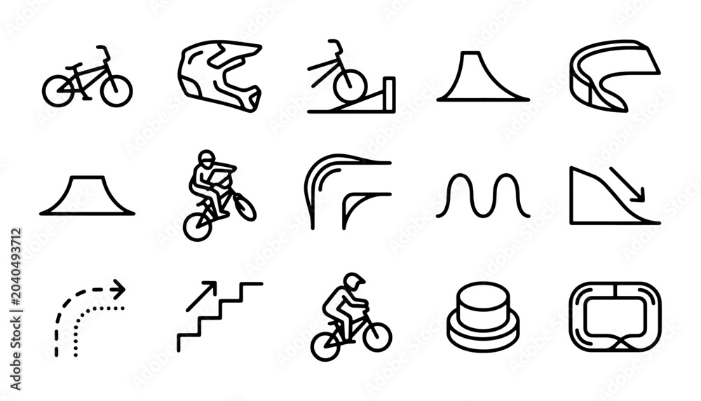 Fototapeta premium BMX Bike Icons, Extreme Sports Vector Set, Bicycle Elements for Action Graphics