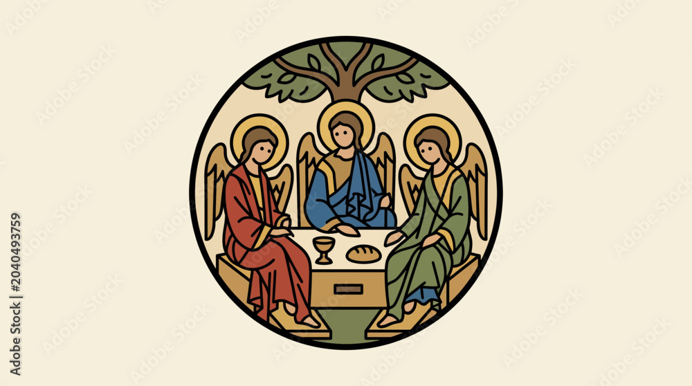 Obraz premium Three Angels Icon Representing the Holy Trinity Encounter