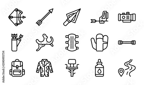 Canvastavla Archery Equipment Icons Set, Hunting Gear Vector Graphics, Outdoor Sport Symbols