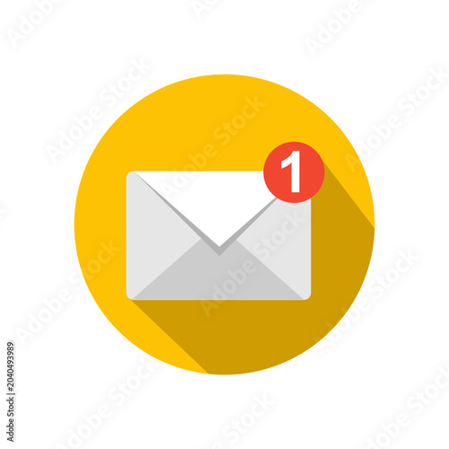 Email Icon - email notification icon on bright yellow background with shadow effect