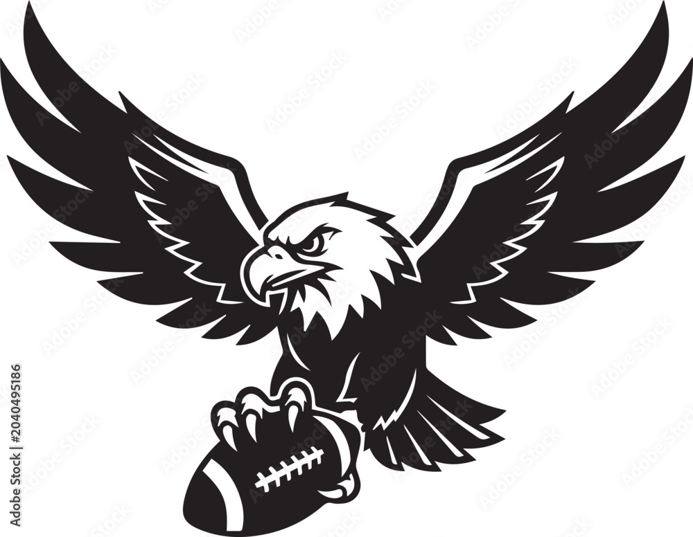 Fototapeta premium Black and white eagle holding a football
