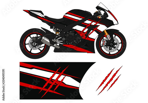 Red and black claw mark motorcycle racing wrap design.