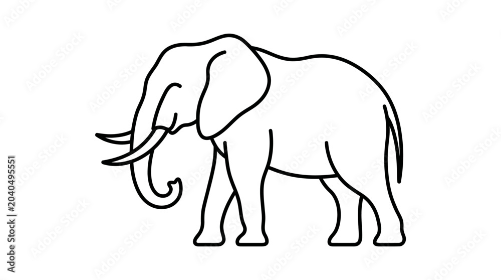 Fototapeta premium Simple Line Art Elephant Icon