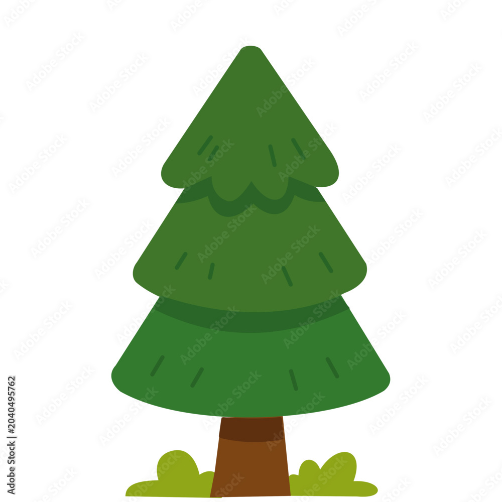 Fototapeta premium Cute Green Pine Tree Flat Vector