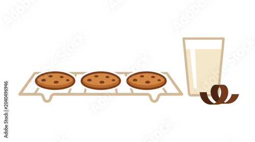 Billede på lærred Chocolate Chip Cookies Cooling on Rack with Glass of Milk