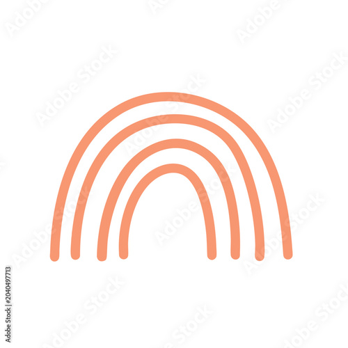Minimalist hand drawn orange rainbow illustration on white background.