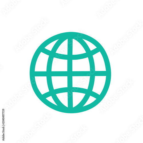 Minimalist green globe icon symbol for web and digital applications.