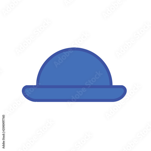 Minimalist Blue Bowler Hat Icon Vector Illustration.