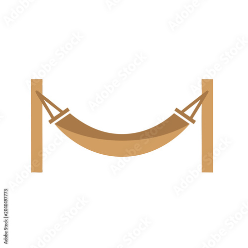 Minimalist vector illustration of a comfortable hanging hammock between two wooden posts.