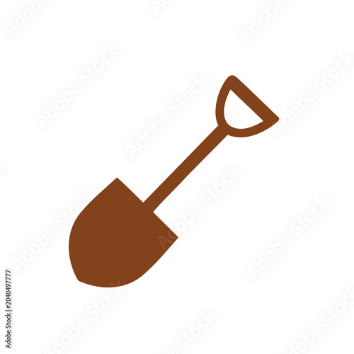 Minimalist brown shovel icon isolated on white background.