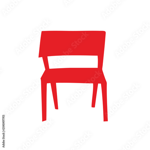Minimalist bright red plastic chair on isolated white background.