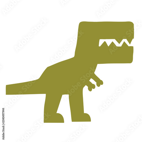 Minimalist olive green T-Rex dinosaur silhouette icon.