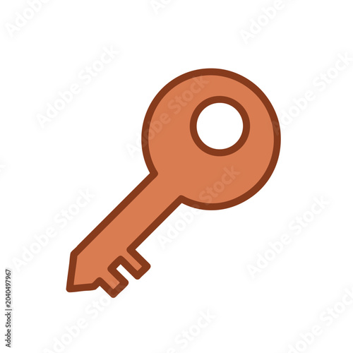 Minimalist orange vector icon of a classic house key.