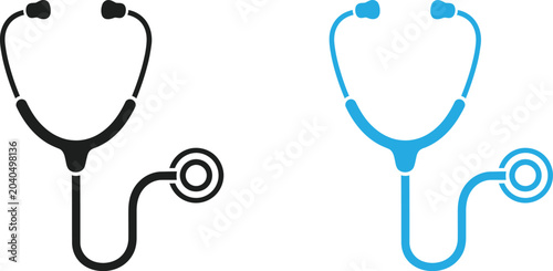 Fotografi Black and blue medical stethoscope icons set for health and hospital diagnostic